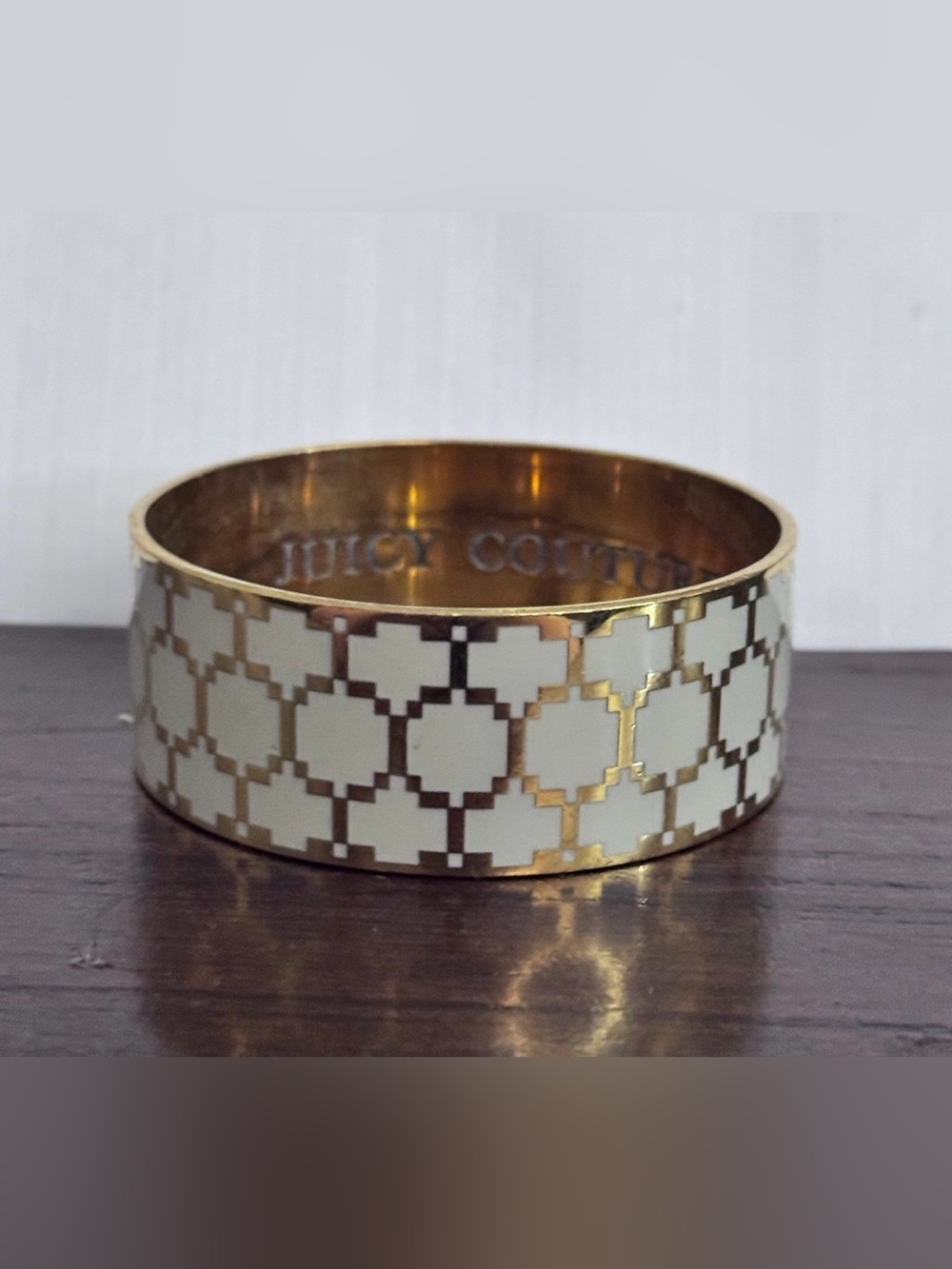 Juicy Couture White & Gold Geometric Honeycomb Designer Enamel Bangle